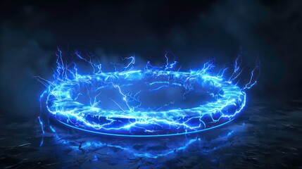 Wall Mural - electric blue ring with a dark background, shining brightly.