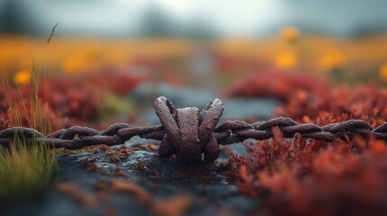 Rusty Chain in a Field of Yellow Flowers