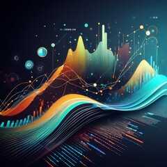 Wall Mural - a dynamic array of data points, graphs, and digital illustrations, modern and artistic.