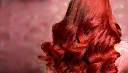 Wall Mural - Cherry cola hair with vibrant, rich red hues, styled in voluminous curls to create a dramatic.