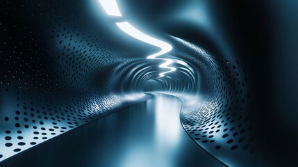 Wall Mural - A long tunnel with a blue light shining down on it