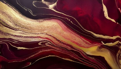 Wall Mural - luxurious maroon and gold marble abstract texture with liquid ink paint - dark stone background, gol