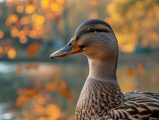 Wall Mural - Close-Up Portrait of a Mallard Duck in Autumn