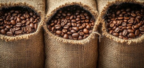 Top view of coffee beans on wood with an empty coffee cup and a glass. The warm, light atmosphere of a morning day enhances the scene, featuring a single cup of coffee and coffee beans