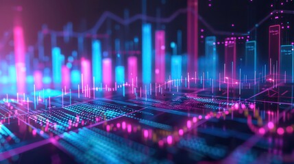 Wall Mural - abstract digital background with glowing lines and dots in pink and blue colors.