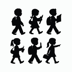 Vector silhouette of school kids back to school illustration template