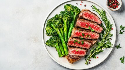 Grilled Steak with Broccoli on Plate