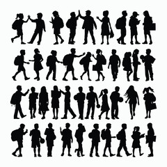 Vector silhouette of school kids back to school illustration template