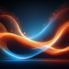 Wall Mural - Glowing orange and blue particle waves interweaving in dynamic abstract background - vibrant vector illustration for design projects and creative concepts