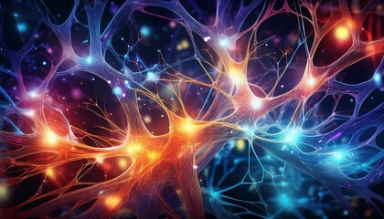 Wall Mural - Vibrant neuron creation abstract brain background for science and humanity exploration