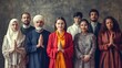 © Oulailux - A diverse group of people representing different religions, standing together in a show of unity and respect.