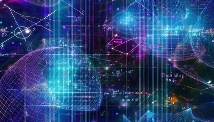 Wall Mural - vibrant digital seamless mathematical formulas abstract futuristic background with math & physics sy