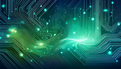 Wall Mural - futuristic digital technology banner abstract circuit concept on green and blue background, innovati
