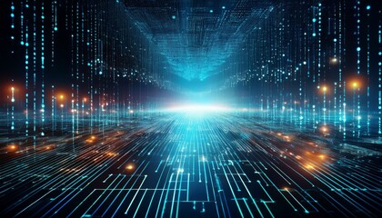 Wall Mural - Dynamic digital binary code matrix background 3d rendering of technological data network, illustrating connectivity and complexity in modern digital era