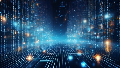 Wall Mural - Dynamic digital binary code matrix background 3d rendering of technological data network, illustrating connectivity and complexity in modern digital era