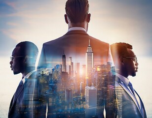 Wall Mural - Business people and city double exposure - abstract business concept