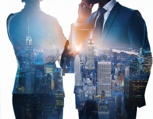 Wall Mural - business people and city double exposure - abstract business concept