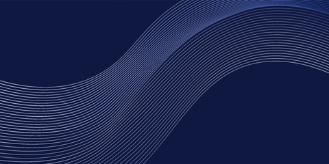 Wall Mural - Abstract glowing wave lines on dark blue background. Dynamic wave pattern. Modern flowing wavy lines. Futuristic technology concept.