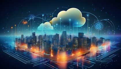Wall Mural - high-speed 5g wireless network connectivity diagram featuring cloud computing, data storage, and syn