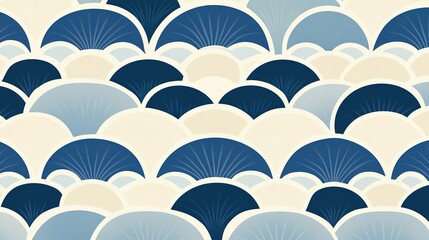 Canvas Print - Abstract Geometric Pattern of Interlocking Fan Shapes in Blue and Cream Tones