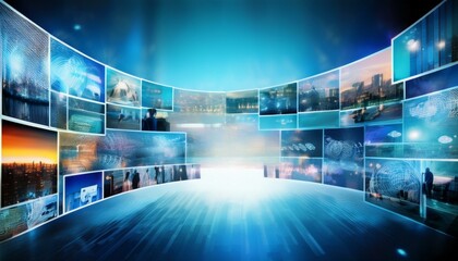 Wall Mural - collage of various blurry abstract images featuring business technology themes, ideal for presentati
