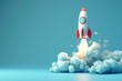 © t a k a h i r o - A Cartoon Rocket Taking Off Against a Blue Background