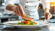© Kiangdeb - Chef carefully plates a gourmet salmon dish, garnished with microgreens and vegetables, showcasing culinary precision in a professional kitchen