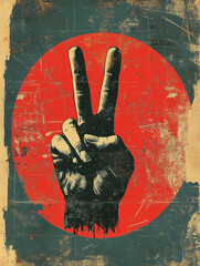 peace hand sign, grunge poster background, art graphic design retro banner, Rock Show Gig Poster illustration