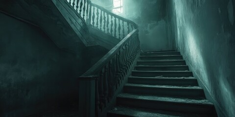 Canvas Print - Dusty Staircase in a Forgotten Building