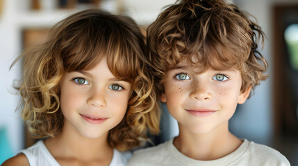 Wall Mural - Kids Brother And Sister With Selfie Portrait