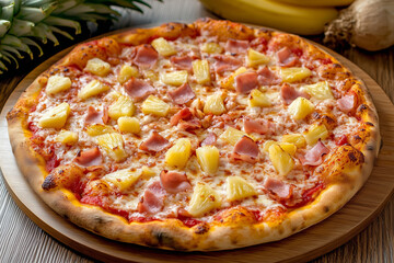 Wall Mural - Pizza with pineapple and ham.