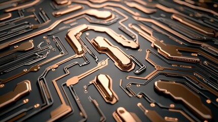 Sticker - A circuit board with copper and gold colored parts, AI