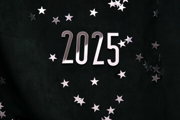 Wall Mural - new year 2025 dark background. number of the coming year in christmas decoration.