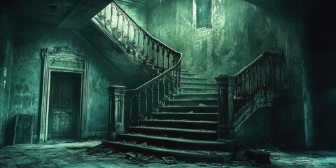 Canvas Print - A Creepy Staircase in a Desolate Building