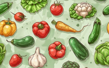 Vibrant Hand Drawn Vegetable Pattern