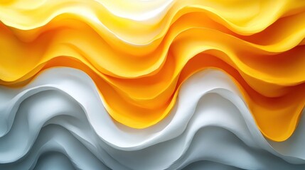 Yellow and white background, flowing lines and circular shapes.