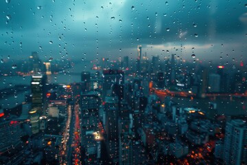 Rainy Cityscape Through a Window