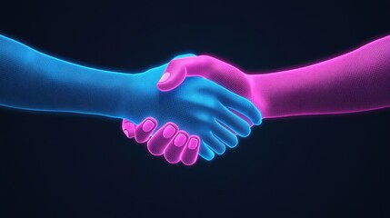 Wall Mural - Two hands are shaking each other in a blue and pink color, AI