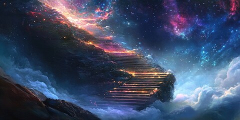 Poster - Celestial Stairway Leading Through a Starry Galaxy