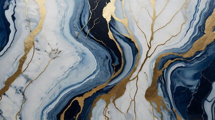 Wall Mural - Blue and Gold Marble Background