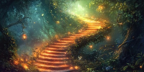 Sticker - Glowing Stairway Leading Through a Magical Forest