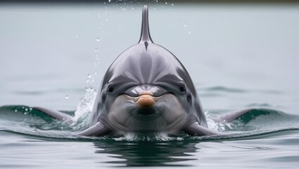 Dolphins are swimming, in a close-up photo