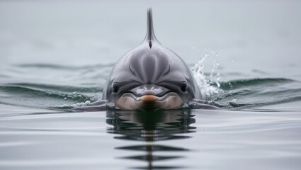 Dolphins are swimming, in a close-up photo