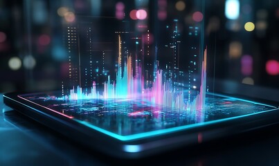 Wall Mural - holographic data visualization on a tablet display