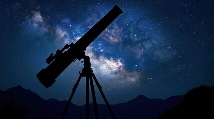 Wall Mural - Stargazing night with telescope milky way