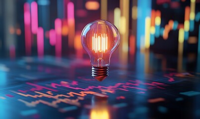 Wall Mural - illuminated light bulb floating above colorful data visualizations