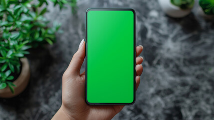 Sticker - A hand holding a phone with a green screen.