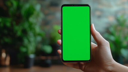 Sticker - Hand holding a smartphone with a green screen.