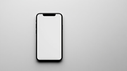 A black smartphone with a blank white screen sits on a grey background.