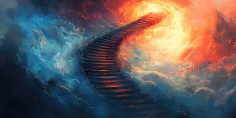 Sticker - A Stairway Leading to a Bright Light in a Sky of Fire and Ice